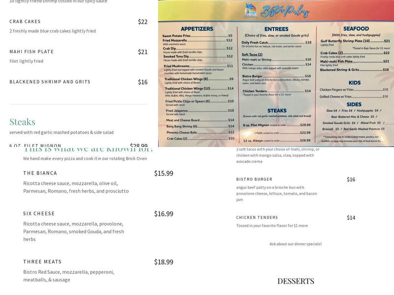 Bistro Palms Menu