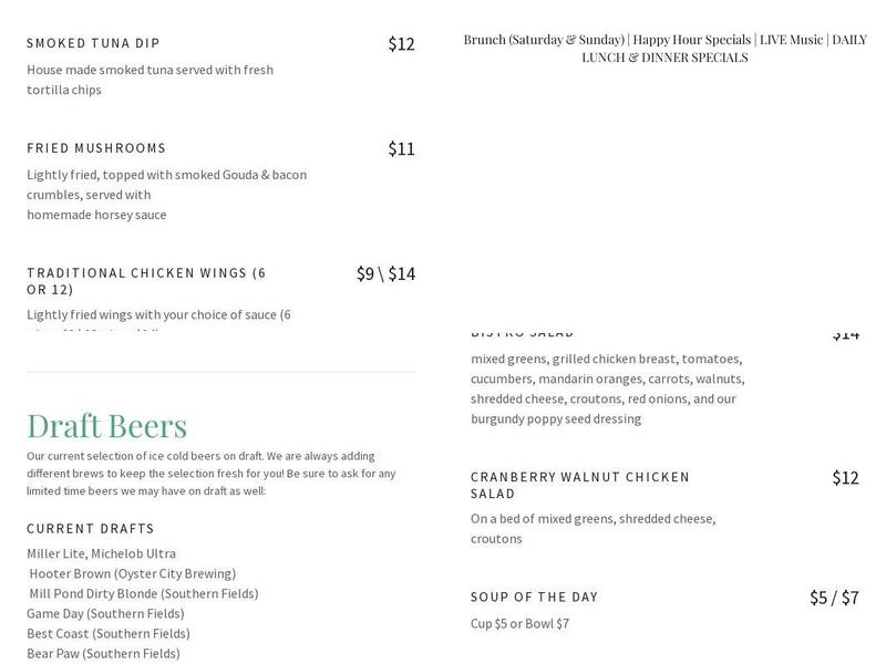 Bistro Palms Menu