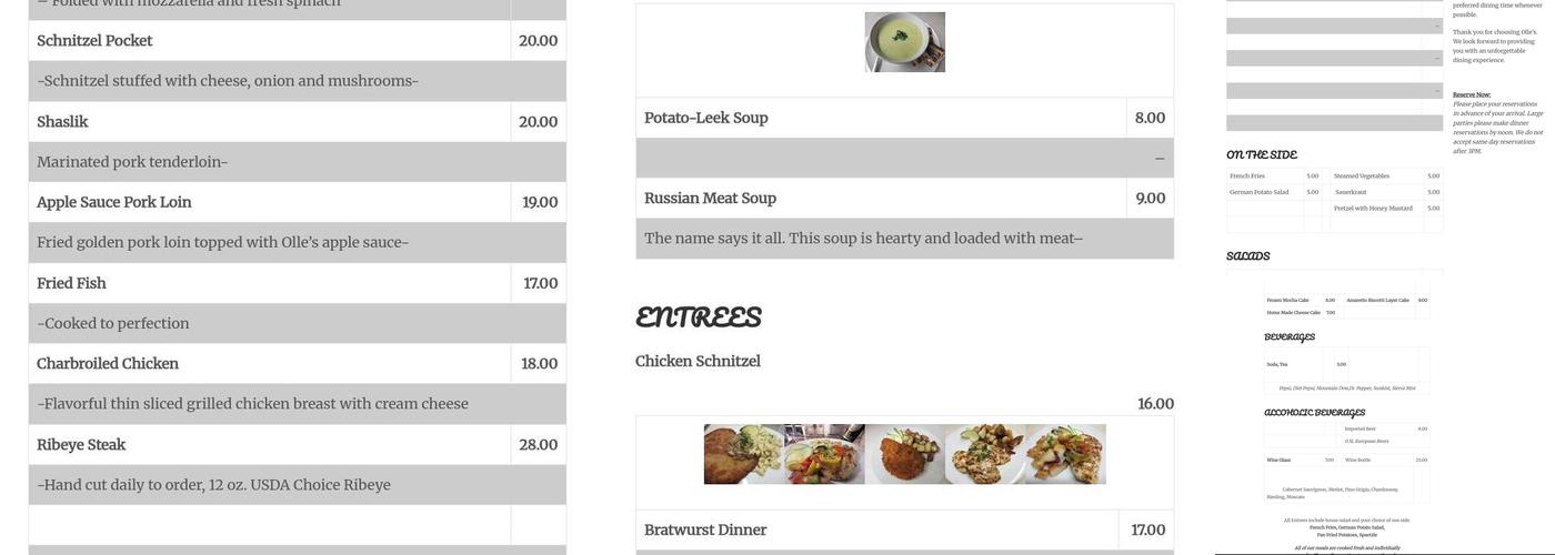 Olle's Restaurant (Reservations Requested) Menu