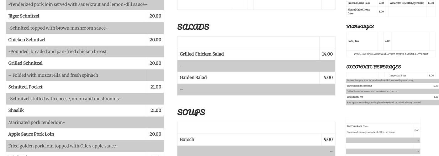 Olle's Restaurant (Reservations Requested) Menu