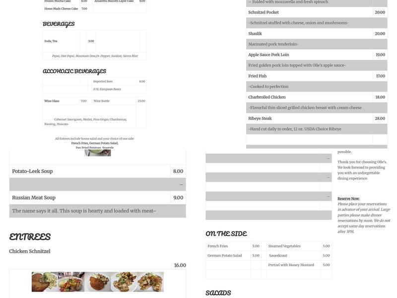 Olle's Restaurant (Reservations Requested) Menu