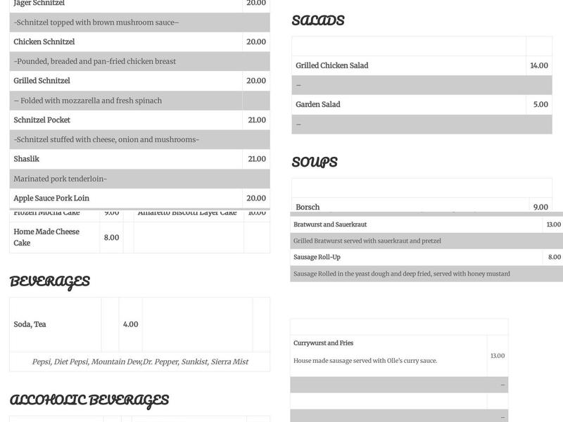 Olle's Restaurant (Reservations Requested) Menu