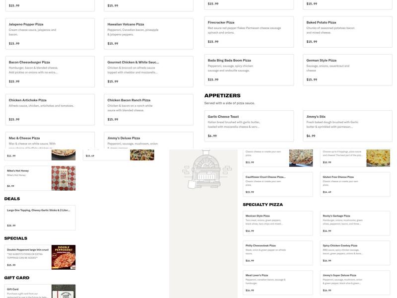 Jimmy's Pizza Menu