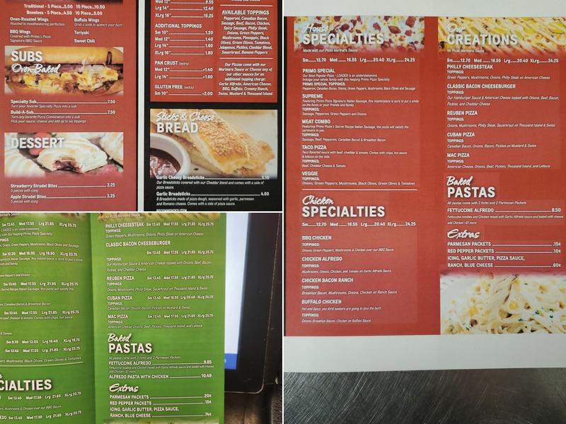 Primo Pizza Menu