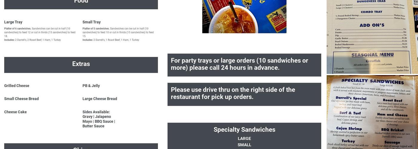 Darrell's of Jennings Menu