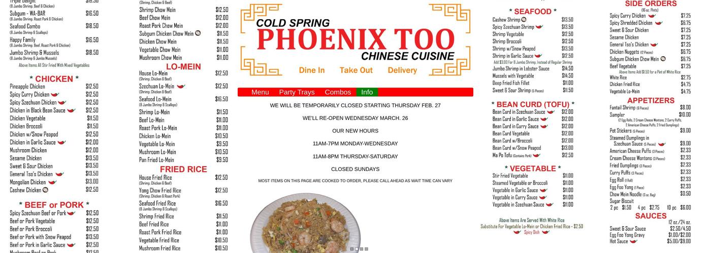Cold Spring Phoenix Too Menu