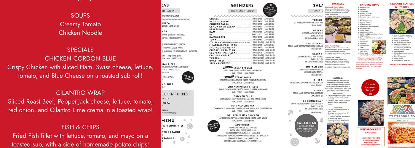Westbrook Pizza Menu