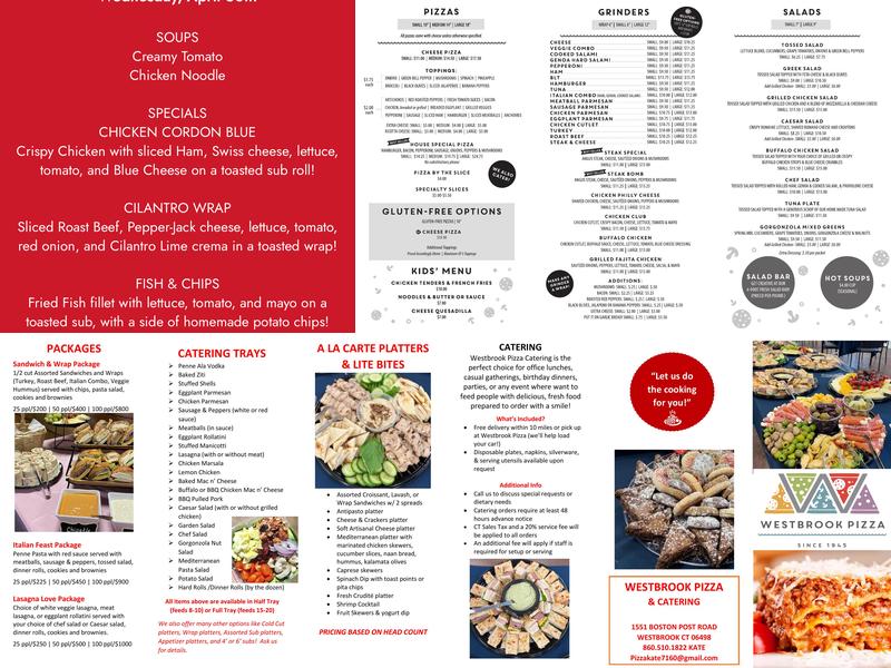 Westbrook Pizza Menu