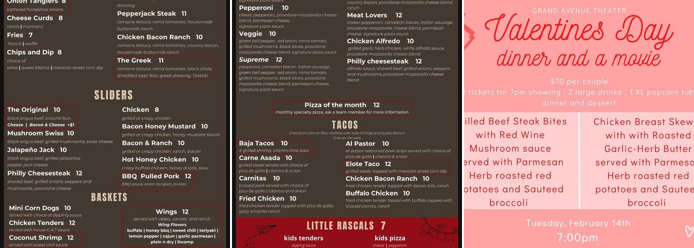 Grand Avenue Theater Menu