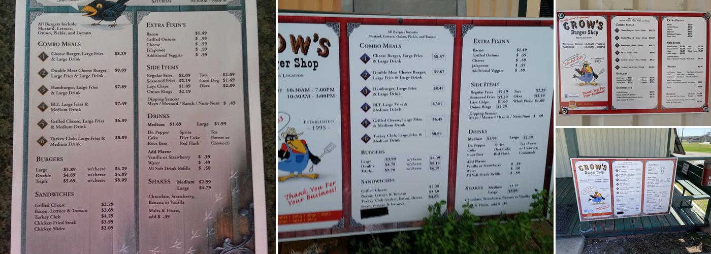 Crow's Burger Shop Menu