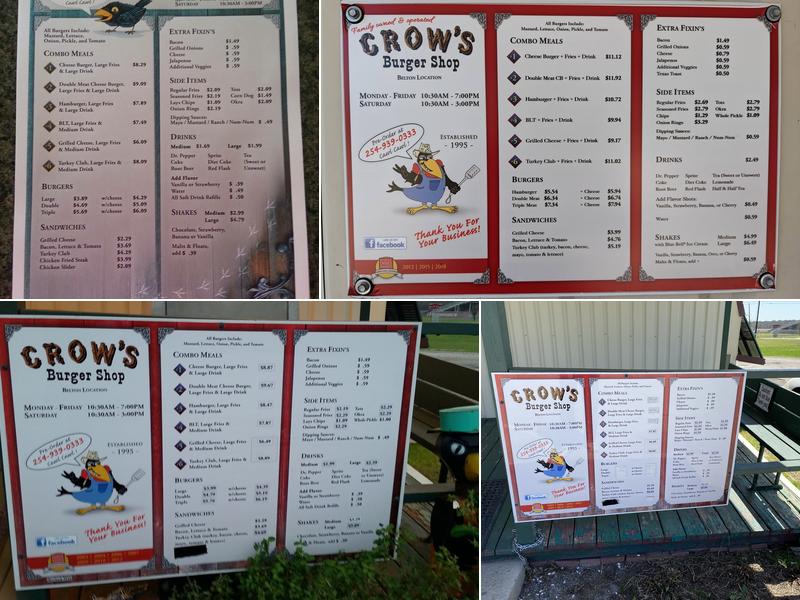 Crow's Burger Shop Menu