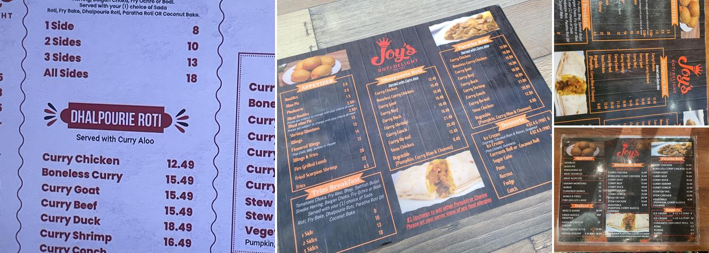 Joy's Roti Delight-Fl Menu