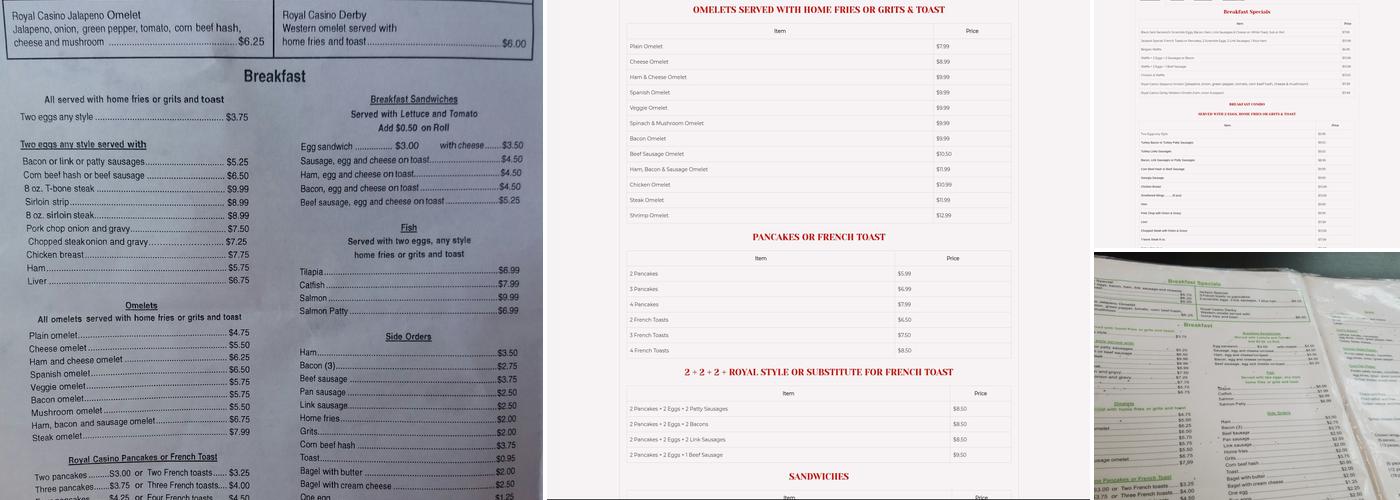 Royal Casino Restaurant Menu