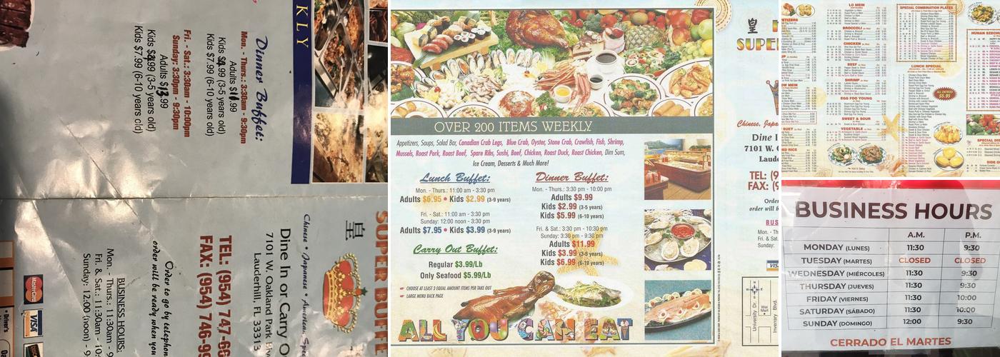 Kings Super Buffet Menu