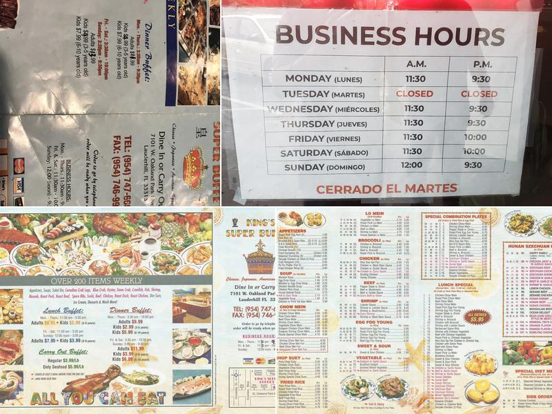 Kings Super Buffet Menu