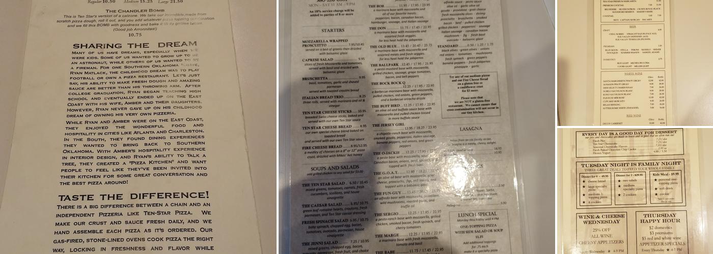Ten Star Pizza Kitchen Menu