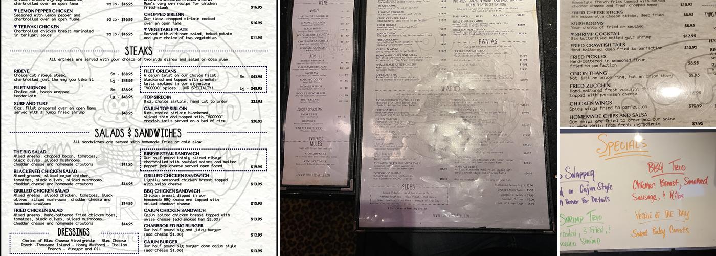 Two Frogs Grill Menu