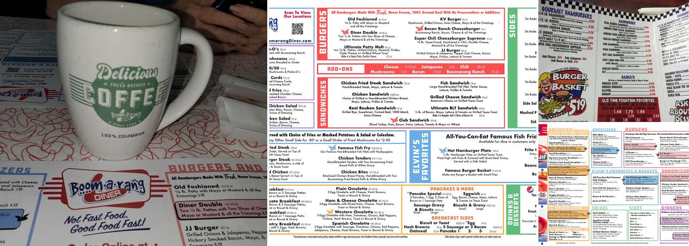 Boomarang Diner Menu
