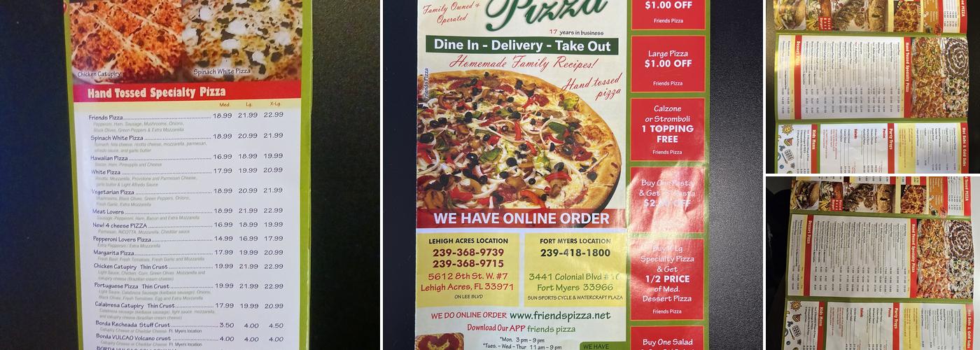 Friend's Pizza fort myers Menu