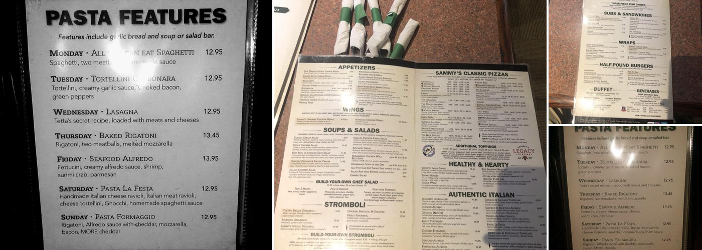 Sammy's Pizza Restaurant & Tavern Menu