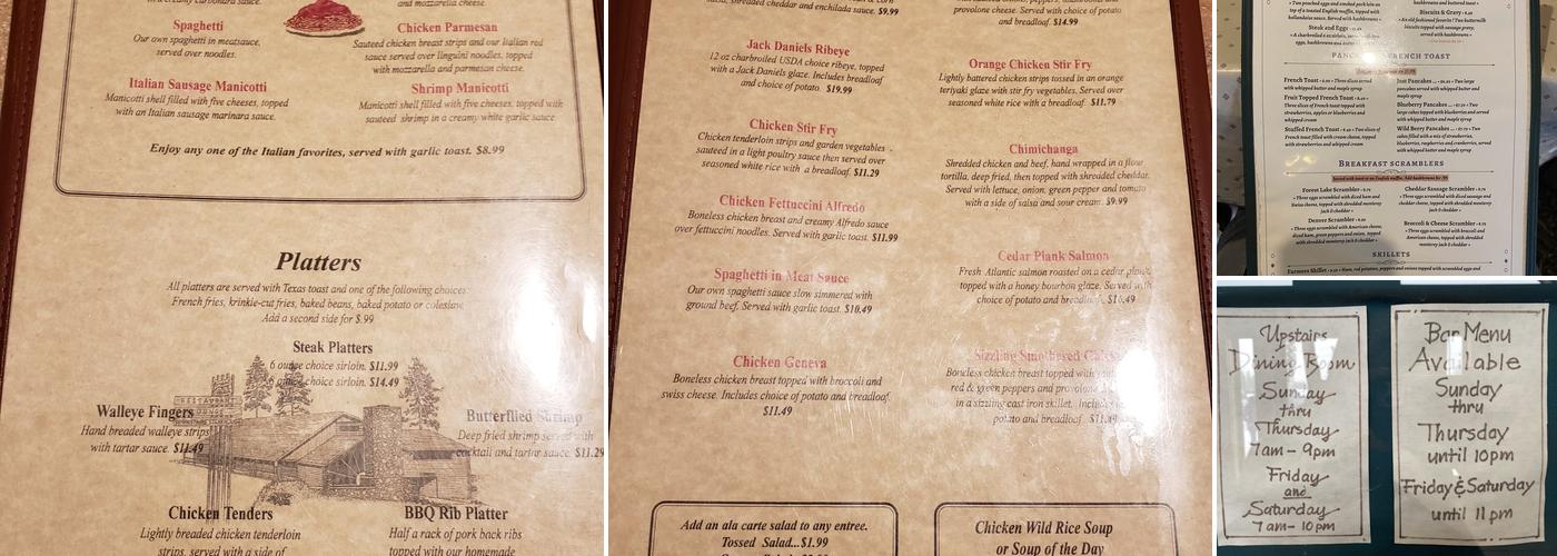Forest Lake Restaurant Menu