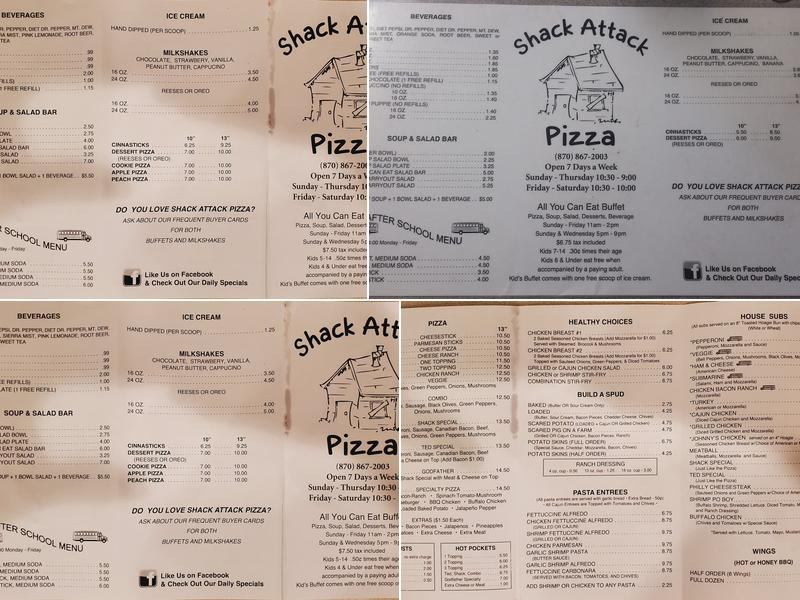 Shack Attack Pizza Menu