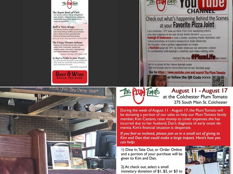 The Plum Tomato, Colchester, CT Menu