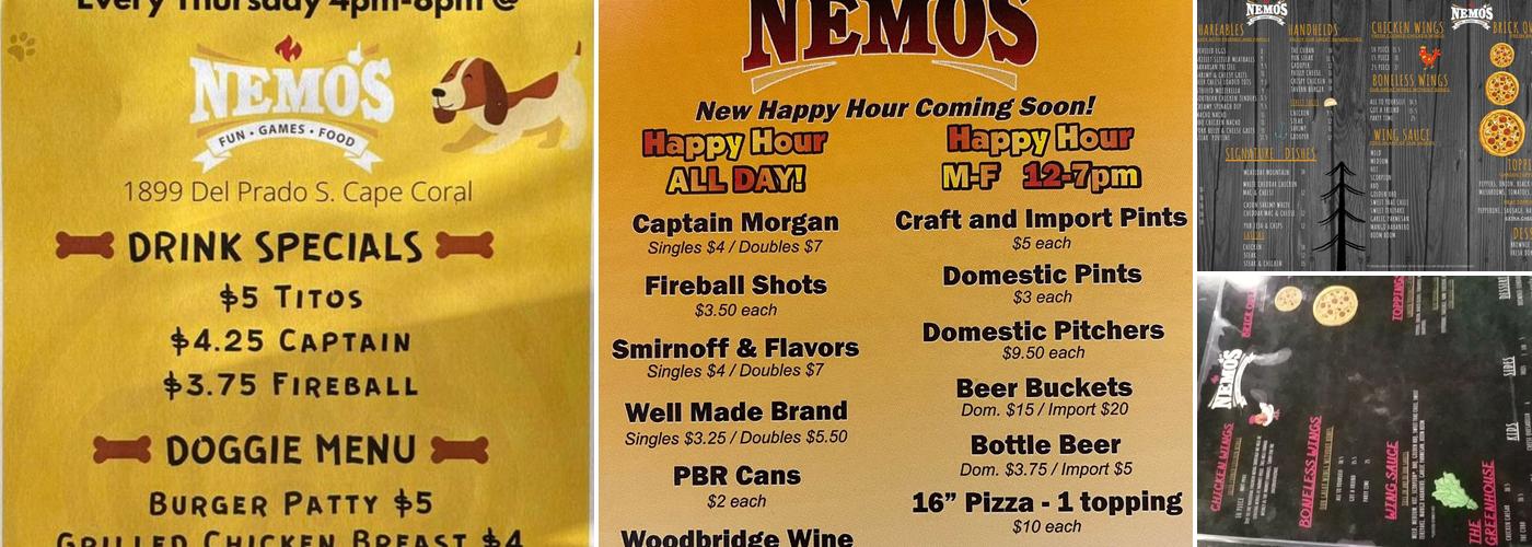 Nemo's Sports Bistro Menu