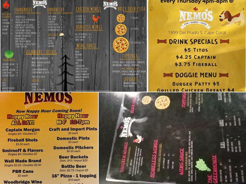 Nemo's Sports Bistro Menu