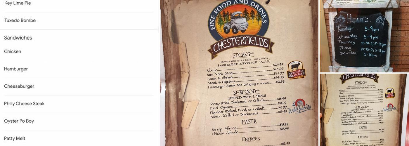 Chesterfield's Menu