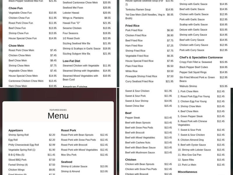 China Star Menu