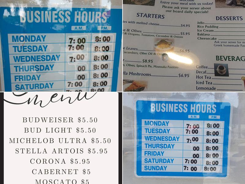 Athenian Restaurant Menu