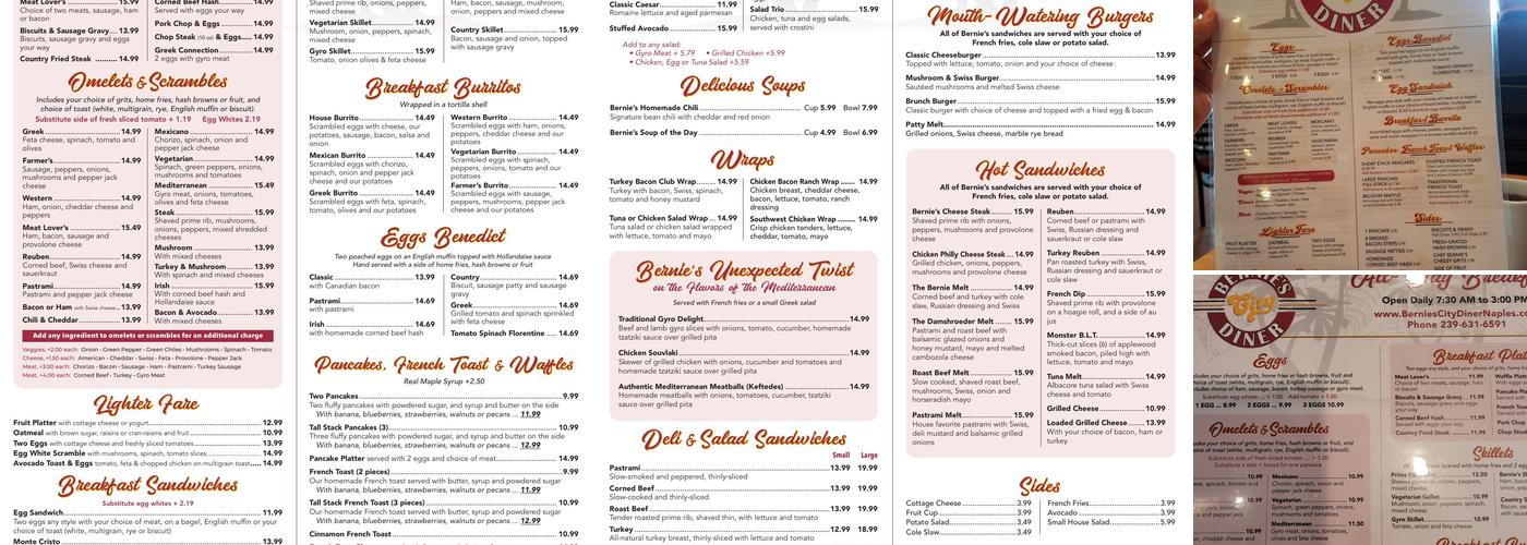Bernie's City Diner Menu