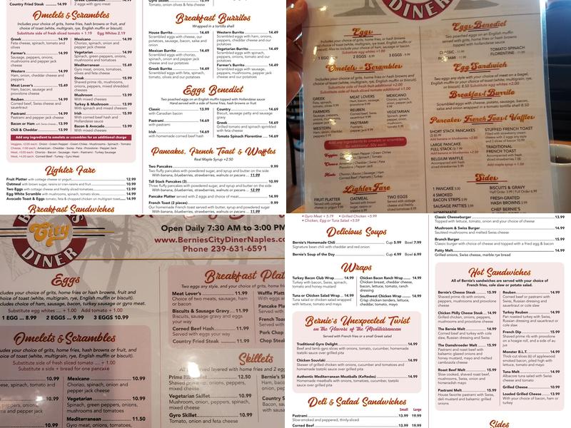 Bernie's City Diner Menu