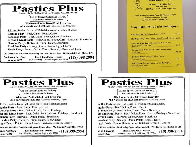 Pasties Plus Menu