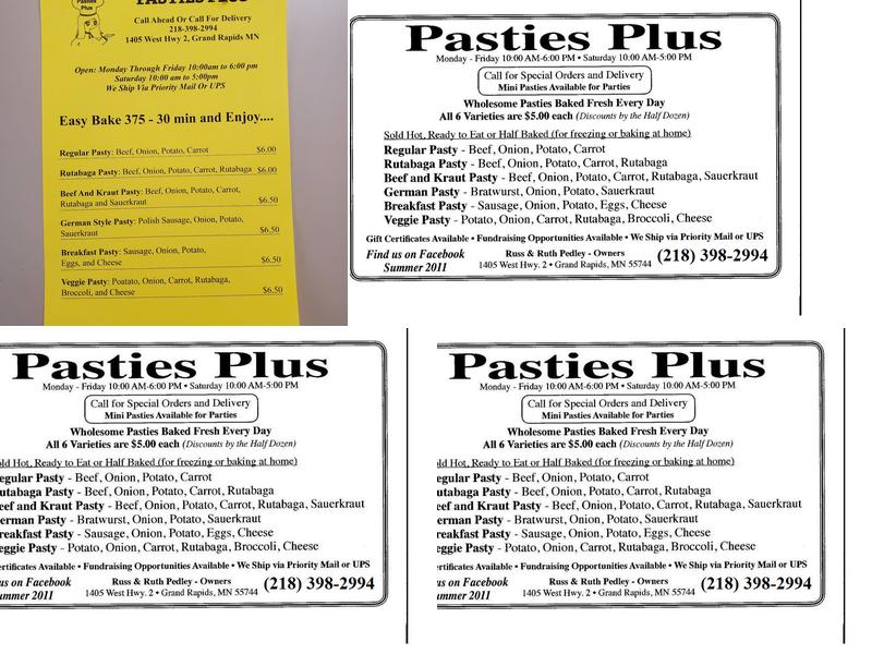 Pasties Plus Menu
