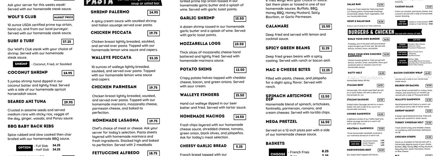 Timberwolf Inn & Restaurant Menu