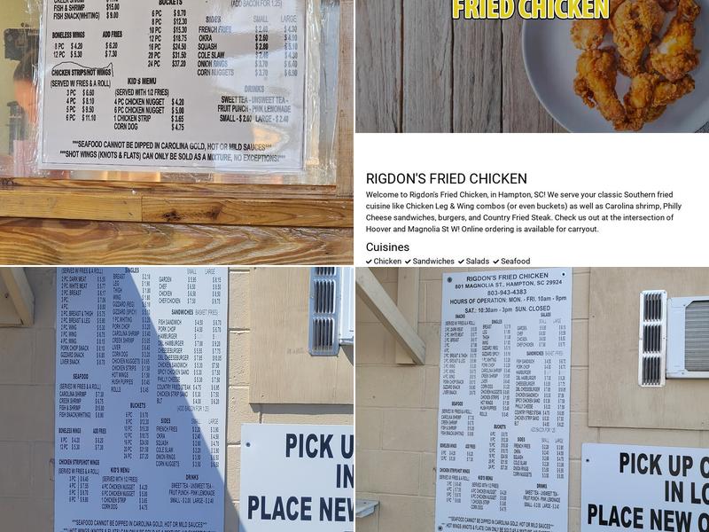 Rigdon's Fried Chicken Menu