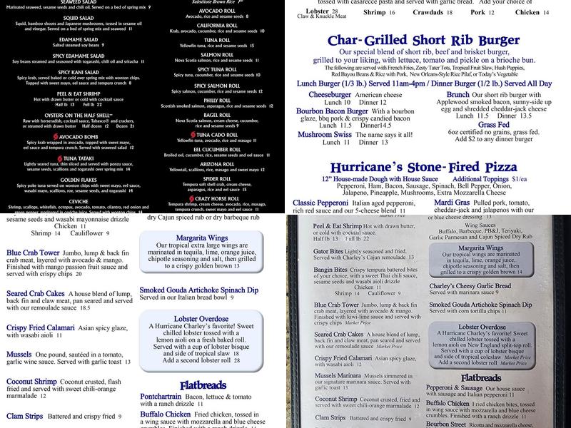 Hurricane Charley's Sushi, Raw Bar & Grill Menu