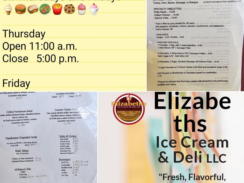 Elizabeth's Ice Cream & Deli Menu