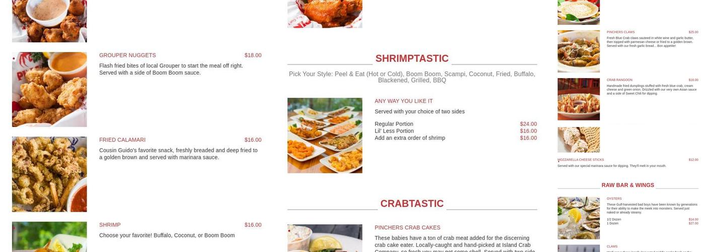 Pinchers Menu