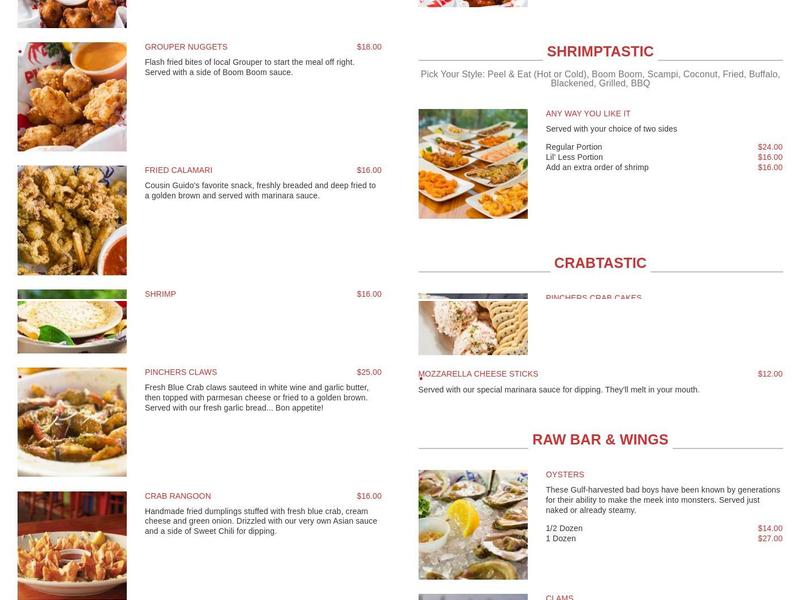 Pinchers Menu