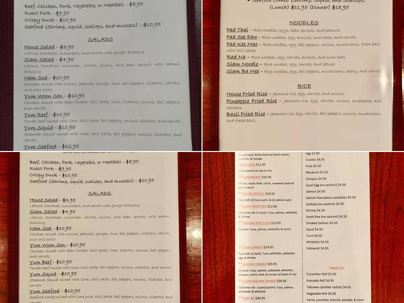 Siam Thai & Sushi Restaurant Menu