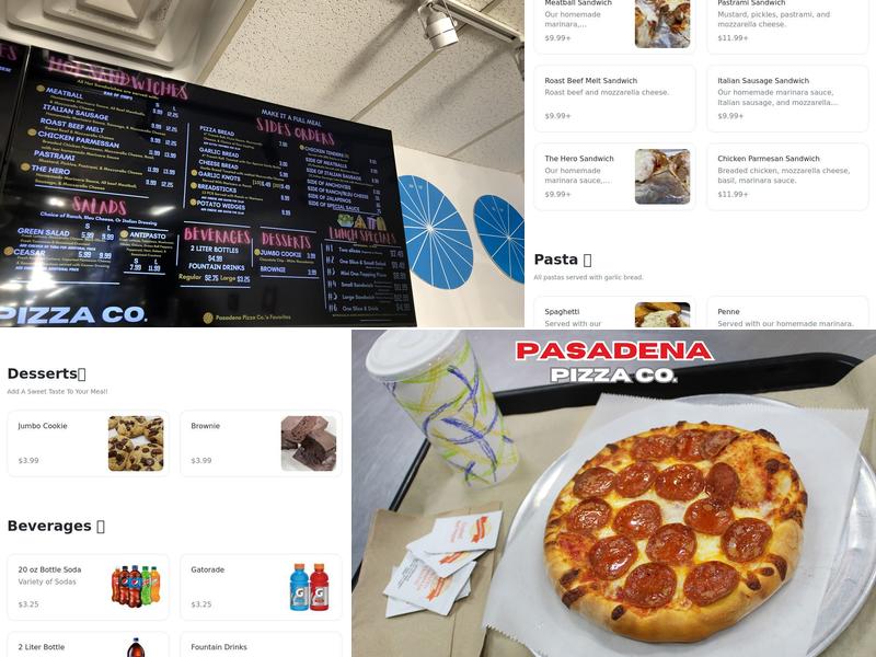 Pasadena Pizza Menu