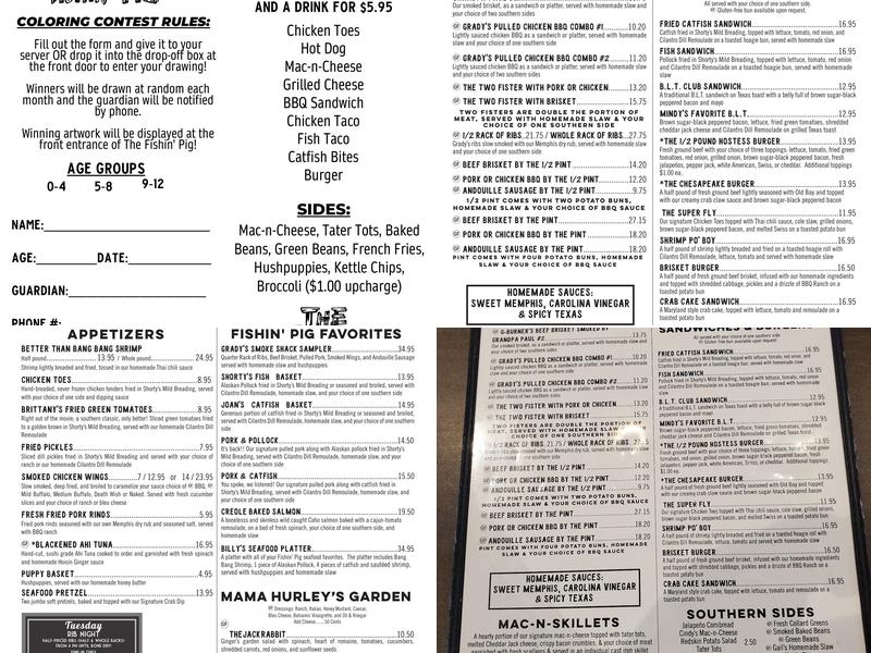 The Fishin' Pig Menu