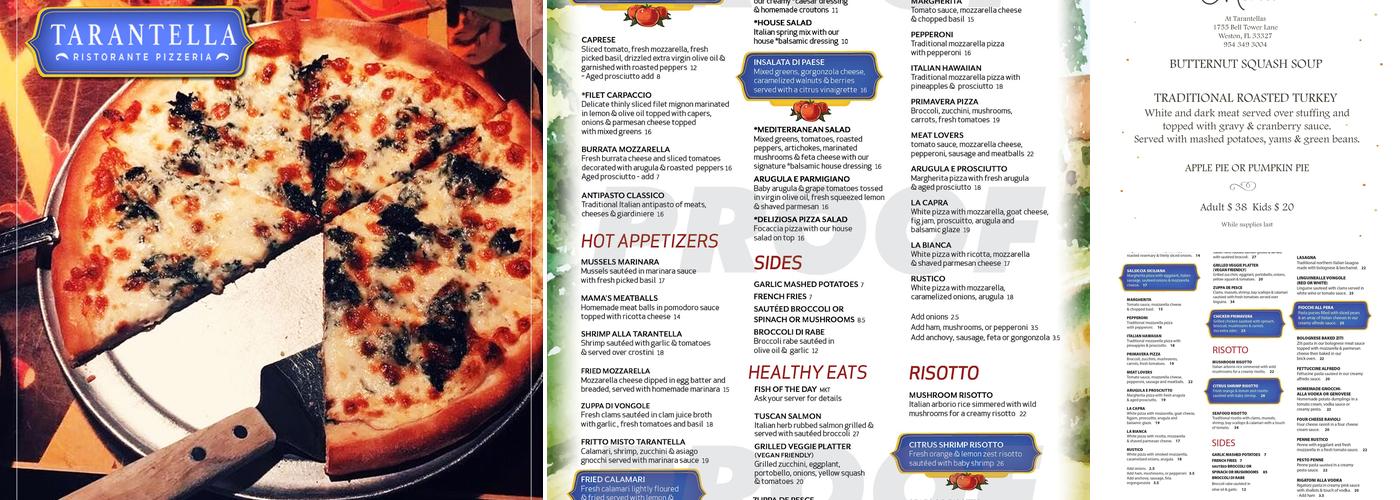 Tarantella Ristorante & Pizzeria Menu