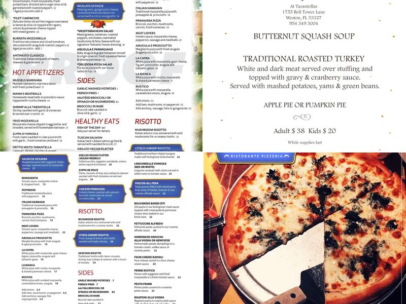 Tarantella Ristorante & Pizzeria Menu
