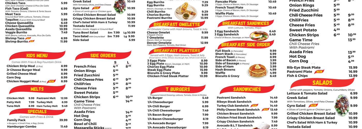 T Burgers Menu
