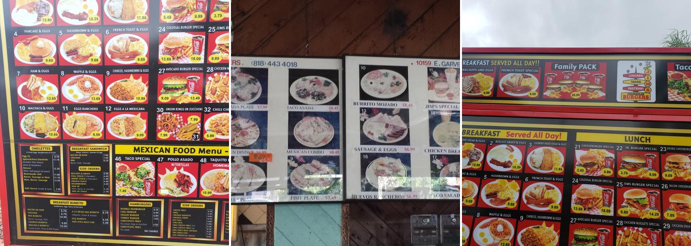 Jim's Burgers Menu
