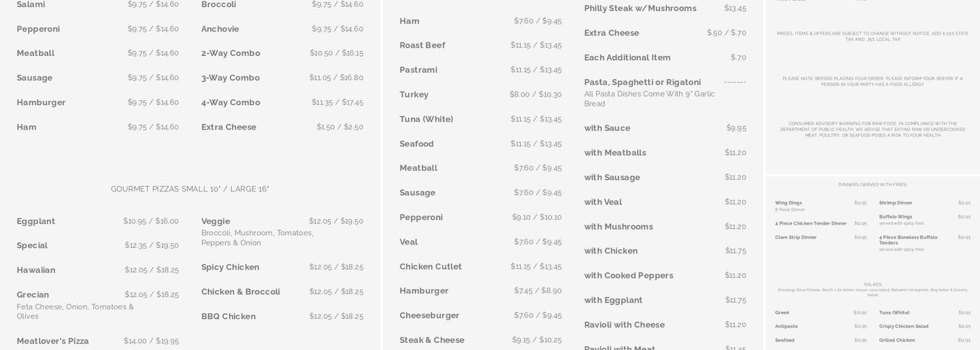 Acropolis Pizza Menu